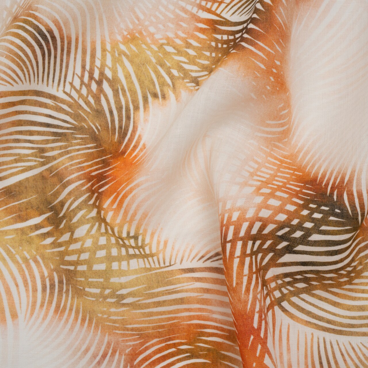 1 Yard Medium Weight Linen Woven Print Blush Olive and White Illuminated Palm Leaves